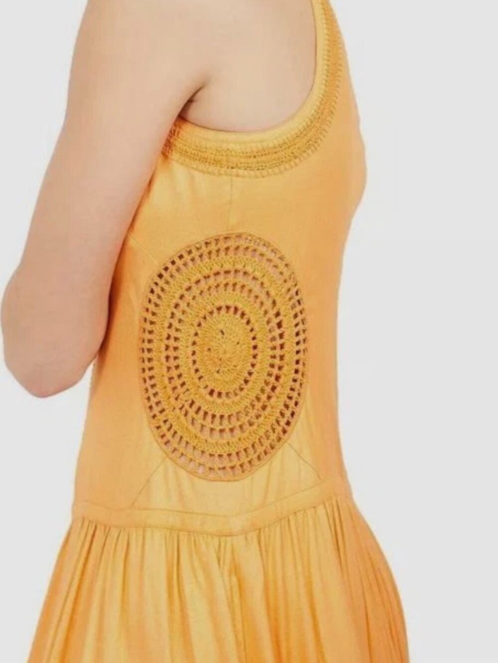 Joie Crochet Detail Yellow Orange Vale Sleeveless Midi Dress Boho Size 4 - Picture 5 of 12